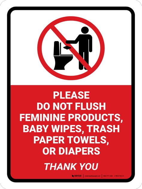 Please Do Not Flush Feminine Products Portrait - Wall Sign