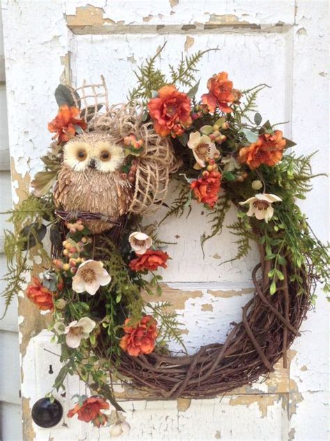 Fall Wreath for Door- Fall Owl Wreath, Front Door Wreath, Rustic Fall ...