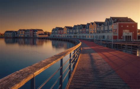 Wallpaper bridge, lake, home, Netherlands, Netherlands, Houten, Houten, Озеро Ретплас, Lake ...