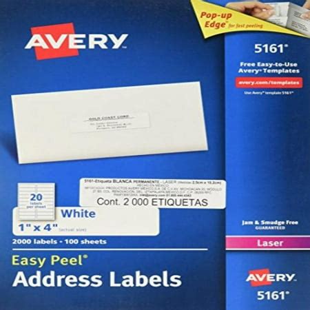 Avery Easy Peel Address Labels for Laser Printers 1" x 4", Box of 2,000 (5161) - Walmart.com