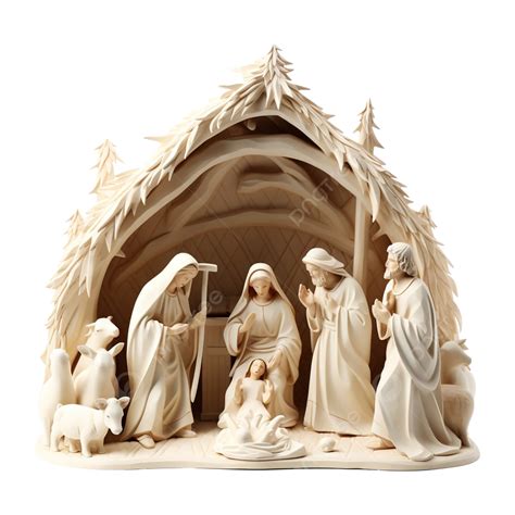 Christmas Nativity Scene With Figures Including Jesus, Mary, Joseph And ...