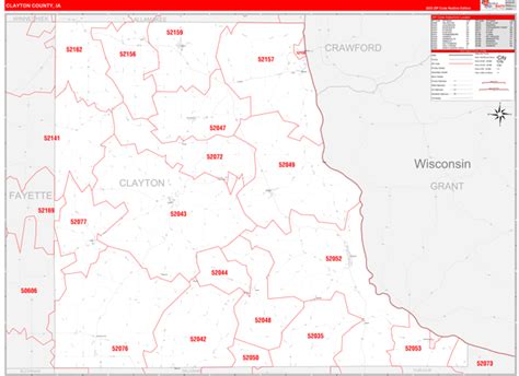 Clayton County, IA Zip Code Wall Map Red Line Style by MarketMAPS ...