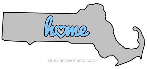 Massachusetts map home heart outline shape state stencil clip art ...