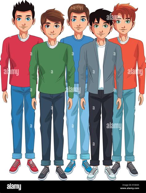 friends young mens group cartoon vector illustration graphic design Stock Vector Image & Art - Alamy