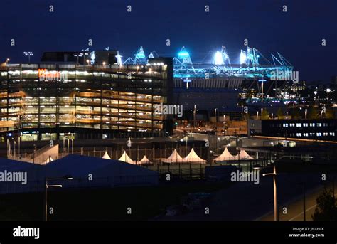 LONDON, Britain - Photo shows a night view of the Olympic Stadium (R ...