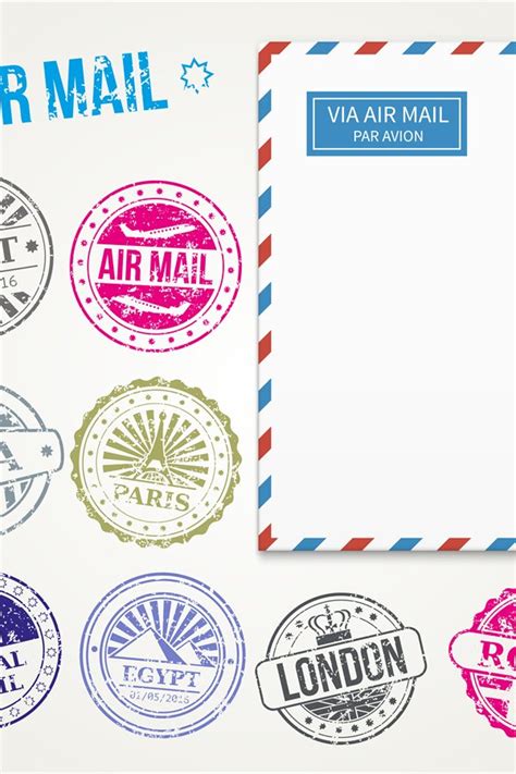 Air mail stamps and envelope vector