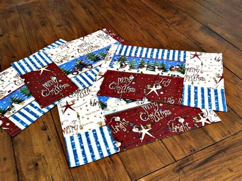Quilted Placemat Set of 4 Christmas Placemats Holiday Table