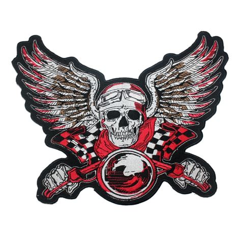 Patch Skull Winged Biker Colorful Textile Iron-on Motorcycle Clothing Red Black | Wish