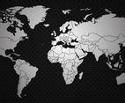 Silhouette Black and White of World Map Outline with Compass