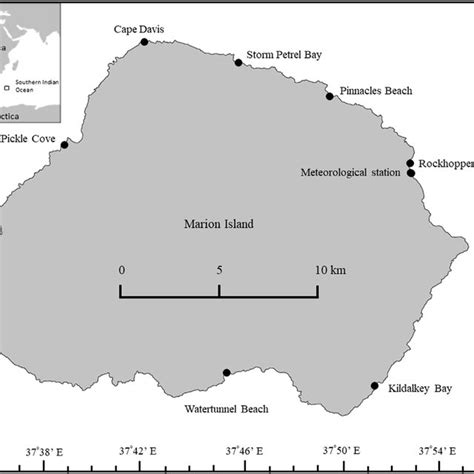 Map of Marion Island indicating the location in the Southern Ocean and ...