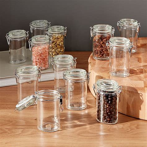 Mini Oval Spice-Herb Jars with Clamp Set of 12 | Crate and Barrel