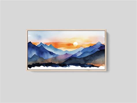 Watercolor Painting of a Mountain Sunset, Large Canvas Print, Mountain ...