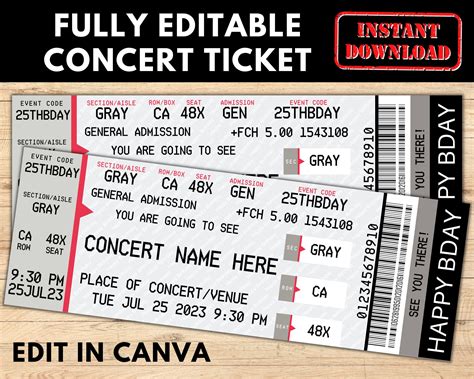 "Custom Concert Ticket, Concert Ticket Template, Personalized Event Ticket, Surprise Ticket ...