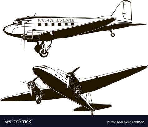 Vintage passenger airplane art Royalty Free Vector Image