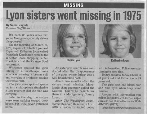 Disappearance of the Lyon Sisters in 1975 from Wheaton Plaza. Never ...