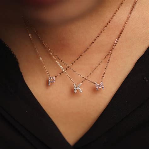 Diamond Initial Necklace, Diamond Letter Necklace, Personalized Diamond Necklace, Initial ...