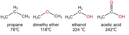 Arrange these compounds in order of increasing boiling point (values in degC are 242, 224, 78 ...