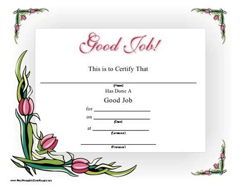 a certificate with flowers on it and the words good luck written in red ...