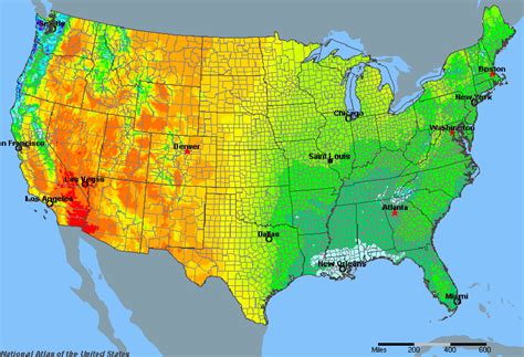 United States Average Annual Yearly Climate for Rainfall-Precipitation, Mean Average Yearly ...