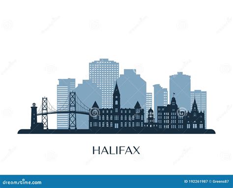Halifax Skyline, Monochrome Silhouette. Stock Vector - Illustration of monochrome, landmark ...