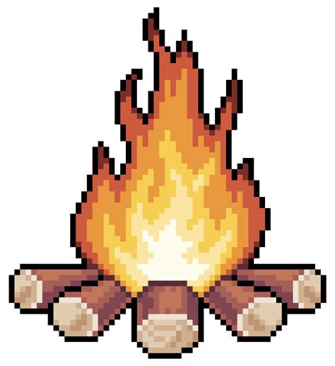 Pixel art bonfire. June party bonfire vector icon for 8bit game on ...