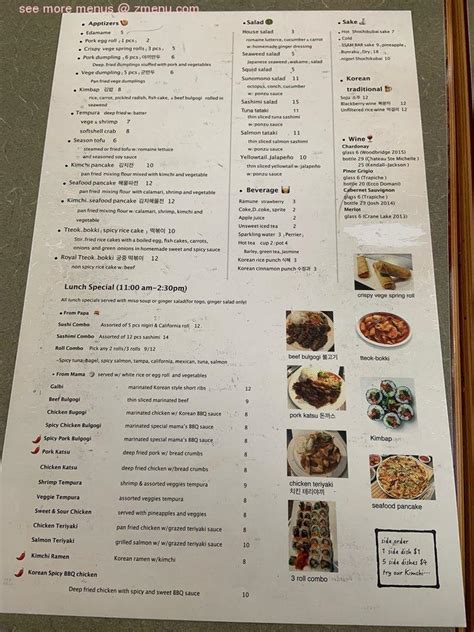 Menu at Korean Ssam Bar, Sarasota