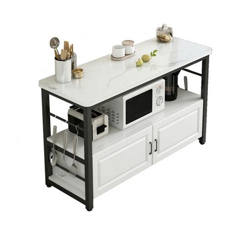 Metal Modern Kitchen Cart with Stone Countertop and Cabinets for ...