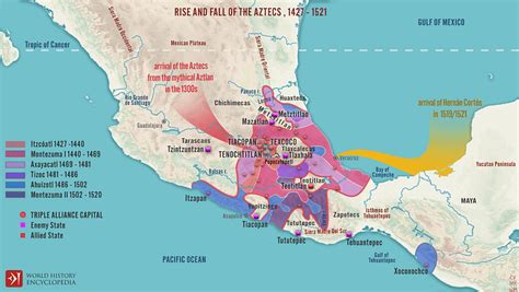 Aztec Empire Map (by Simeon Netchev) A map illustrating the origins and territorial expansion of ...