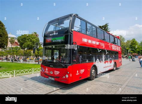 Istanbul Bus For Us tour bus at Sultan Ahmet Park in Fatih district in Istanbul, Turkey Stock ...