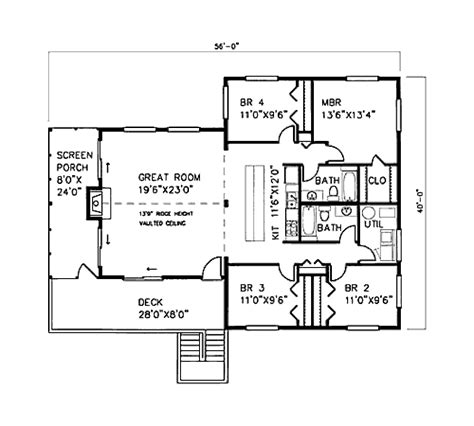 Beach Style House Plan - 4 Beds 2 Baths 1600 Sq/Ft Plan #307-102 ...