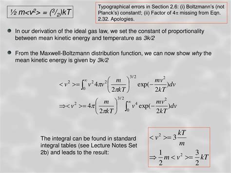 PPT - Thermal & Kinetic Lecture 7 Maxwell-Boltzmann distribution, Equipartition of energy ...