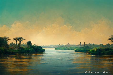 Beautiful Nile River with Sky Painting Graphic by Alone Art · Creative ...