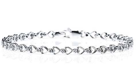 Diamond Heart Link Bracelet In 10k White Gold | Tekbeat