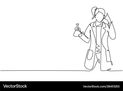 Single one line drawing female scientist Vector Image