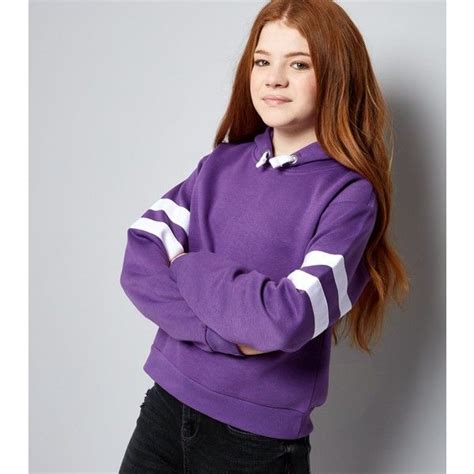 New Look Teens Purple Stripe Sleeve Hoodie ($20) liked on Polyvore featuring tops, hoodies ...