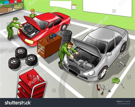 Cartoon Illustration Of Automobile Repair Shop - 101038354 : Shutterstock