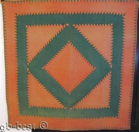 PA Amish Mennonite c 1900 Center Sawtooth Diamond Antique QUILT salmon ...