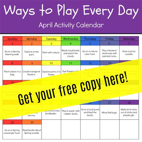 Ways to Play Every Day-April Activity Calendar for #Preschoolers • The ...