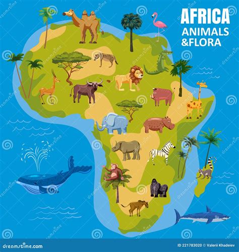 Continente Africano Con Mapa Del Mundo Animal. Establecer Flora De ...