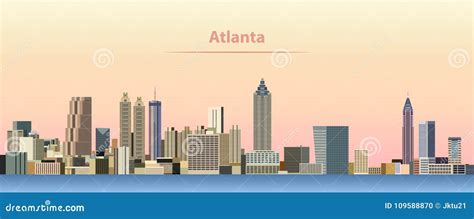 Vector Abstract Illustration of Atlanta City Skyline at Sunrise Stock ...