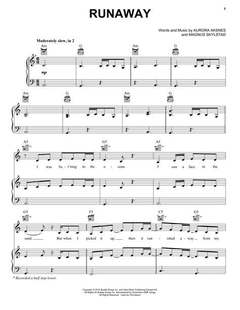 AURORA "Runaway" Sheet Music Notes | Download PDF Score Printable