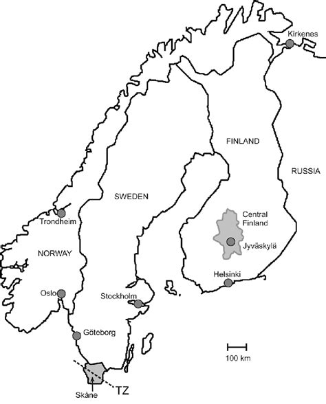 Map of Norway, Finland and Sweden. Showing Central Finland, Skåne... | Download Scientific Diagram