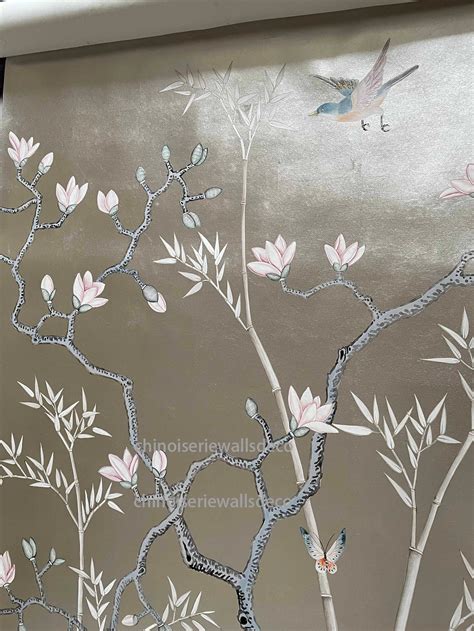 Chinoiserie wallpaper Handpainted Wallpaper On Silver | Etsy