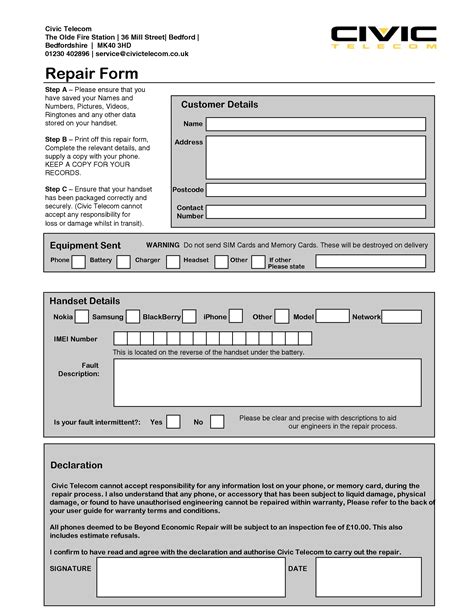 Computer Repair Forms - Free Printable Documents