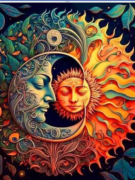 the sun and moon are depicted in this painting