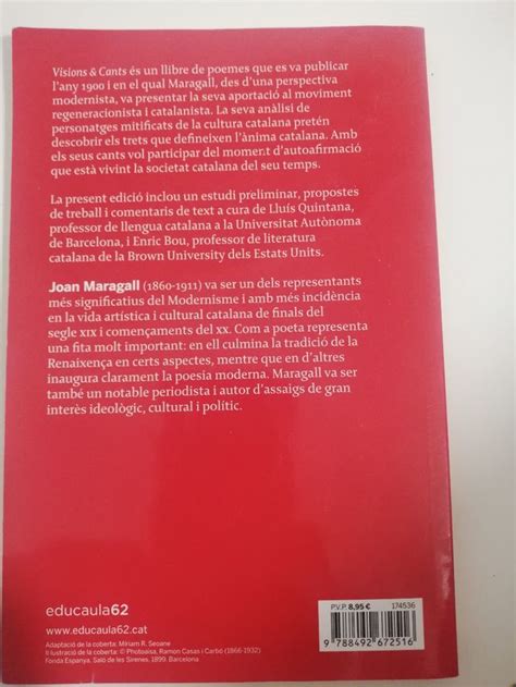 Libro Visions i Cants de Joan Maragall de segunda mano por 6 EUR en Cornellà de Llobregat en ...