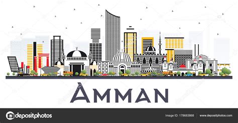 Amman Jordan City Skyline with Color Buildings Isolated on White Stock Vector Image by ©booblgum ...