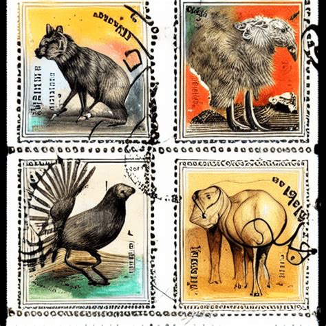 Antique Stamps with Animals Digital Graphic · Creative Fabrica