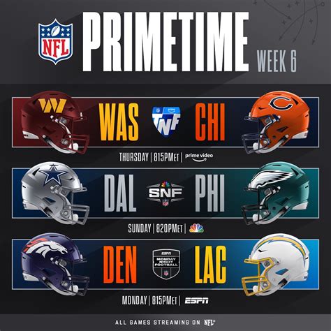 NFL on Twitter: "Pick a winner for each Week 6 primetime game. ⬇️ https ...