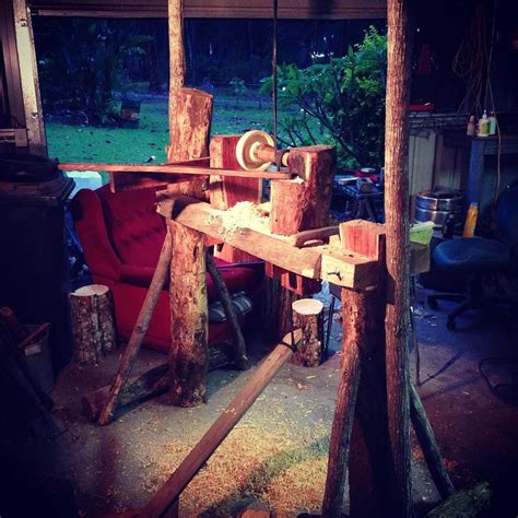 My pole lathe set up, need more time behind it #handbuilt #greenwoodwork #polelathe #greenwood # ...